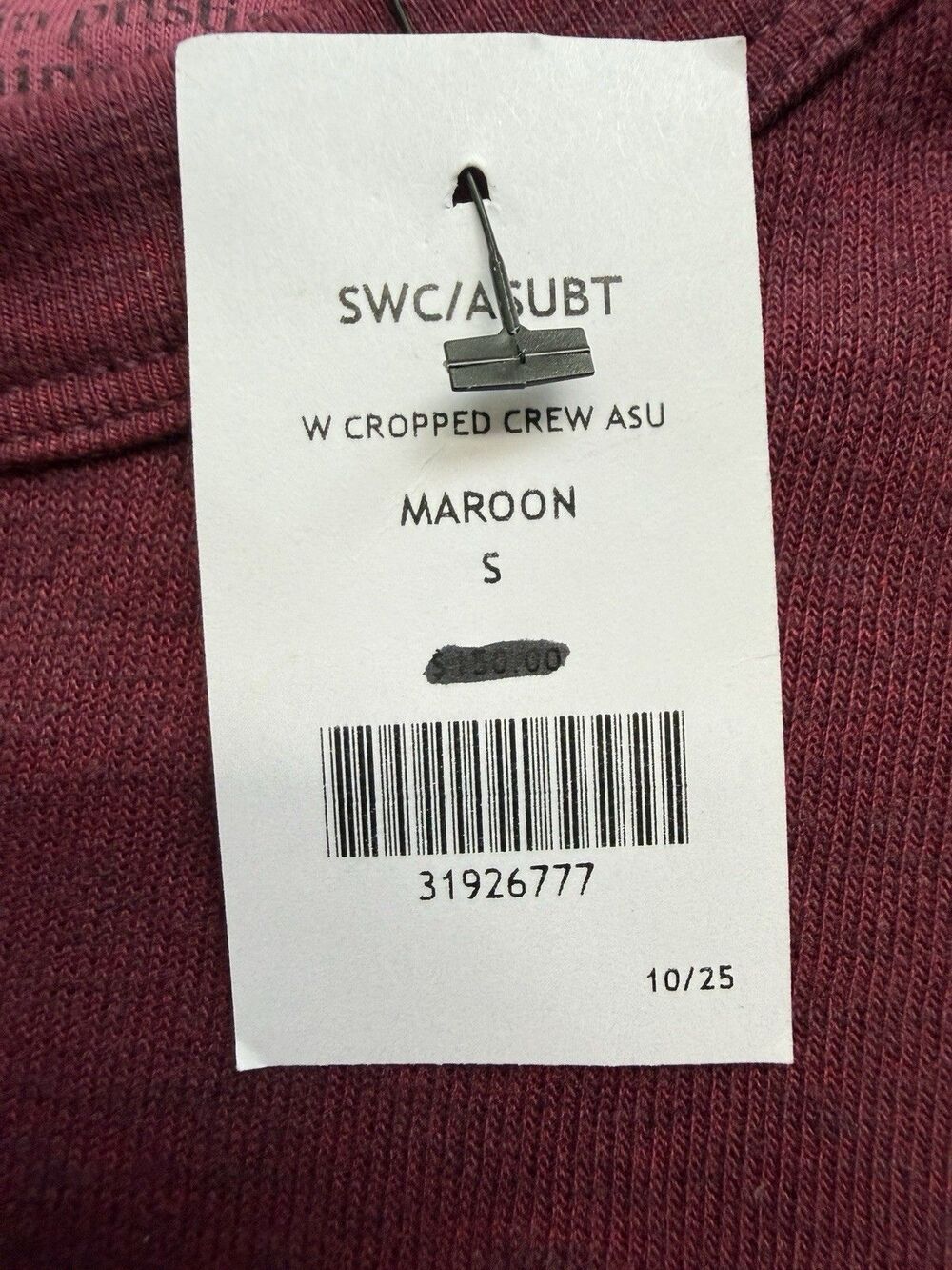 NWT Aviator Nation Bolt ASU S Cropped Crew Sweatshirt Maroon Devil Arizona State - Picture 2 of 9